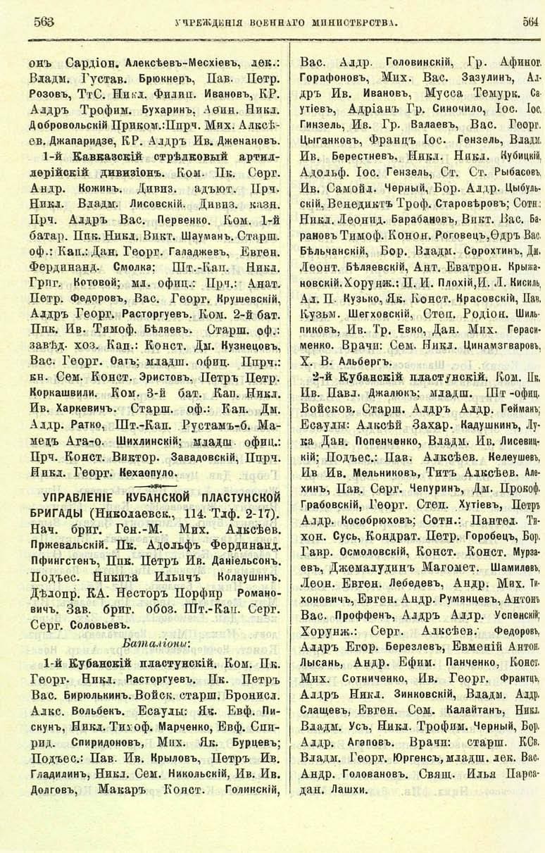 «Кавказский календарь на 1914 год»: управление Кубанской пластунской бригады — подъесаул Никита Ильич
