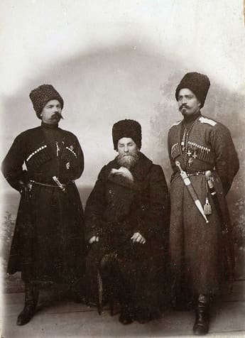 Fedot Alekseevich Kalaushin, his father-in-law M. I. Pushkarsky and his cousin I. S. Kalaushin