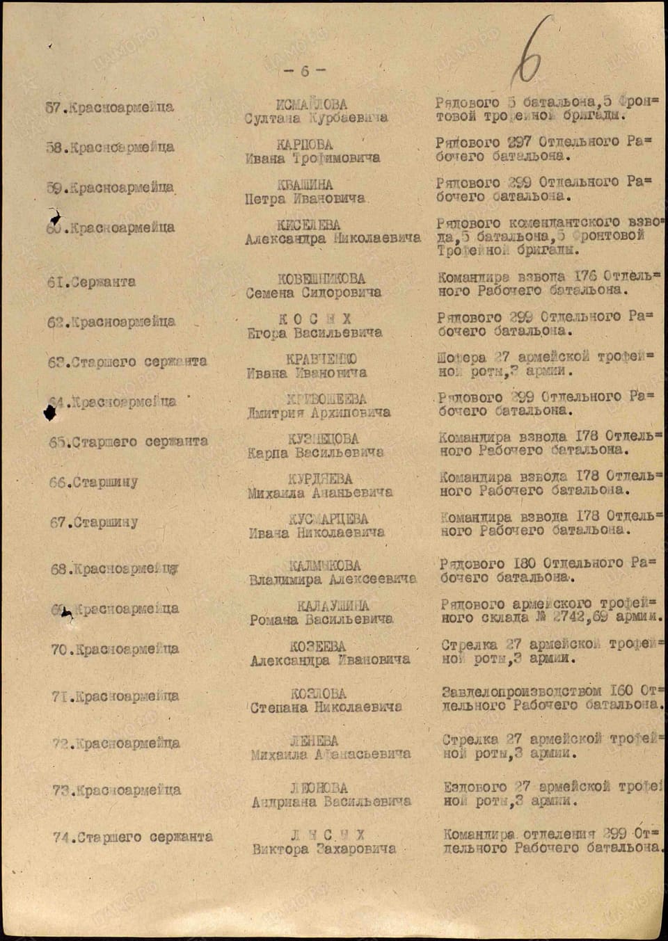 Приказ № 45/н от 21 июля 1945 г.: строка о Р.В. Калаушине