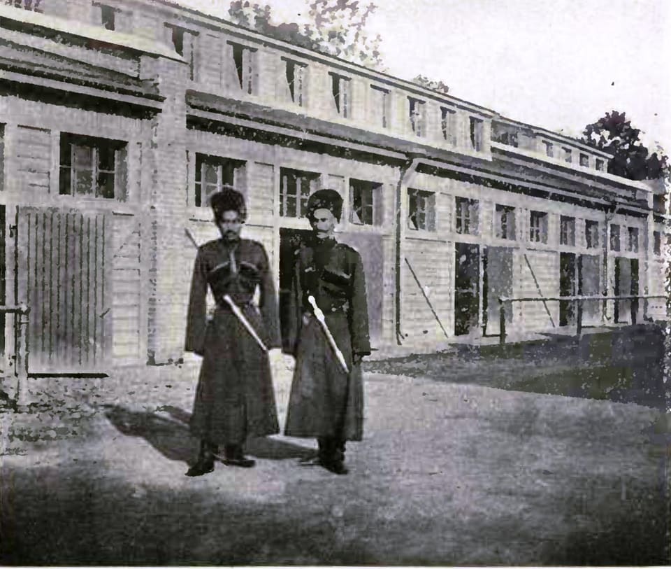 Two Convoy Cossacks outside the Peterhof barracks, 1904–05