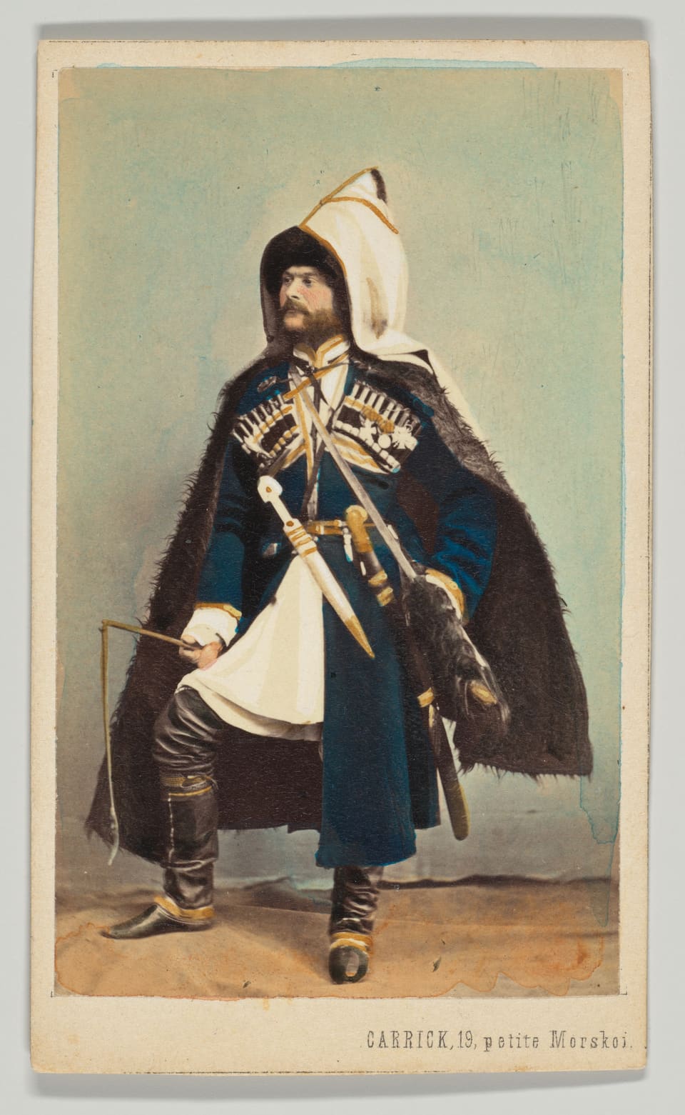 Portrait of a Kuban Cossack, 1860s (hand-coloured albumen print)