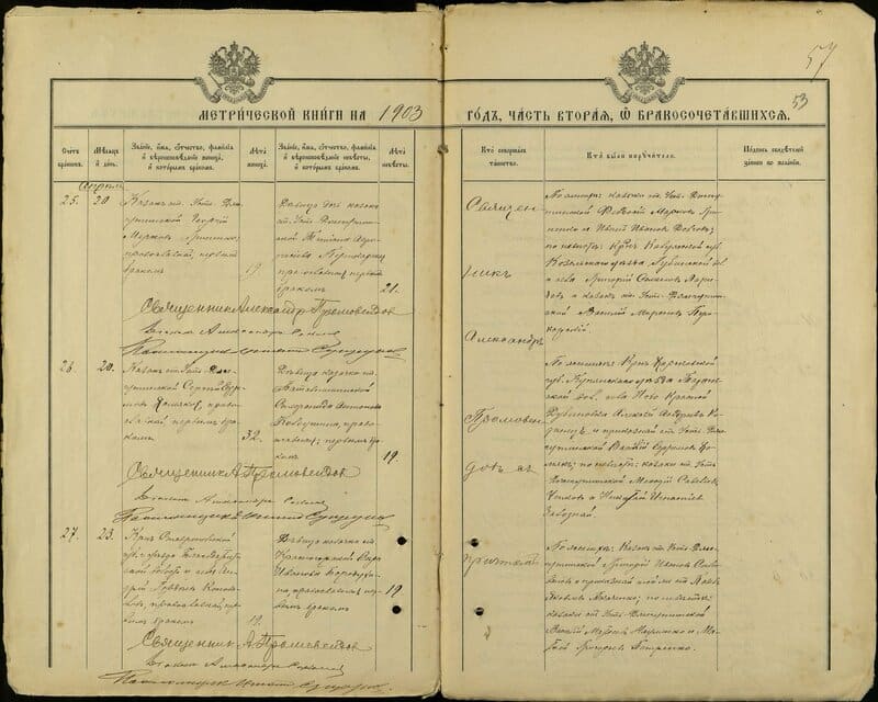 Parish register, 1903: the maiden Stefanida Antonovna Koloushina