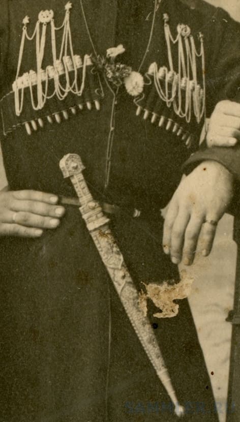 Kinjal held by a Maykop craft-school pupil, 1915 (detail)